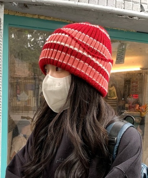 セール】ストライプニットビーニー（ニットキャップ/ビーニー