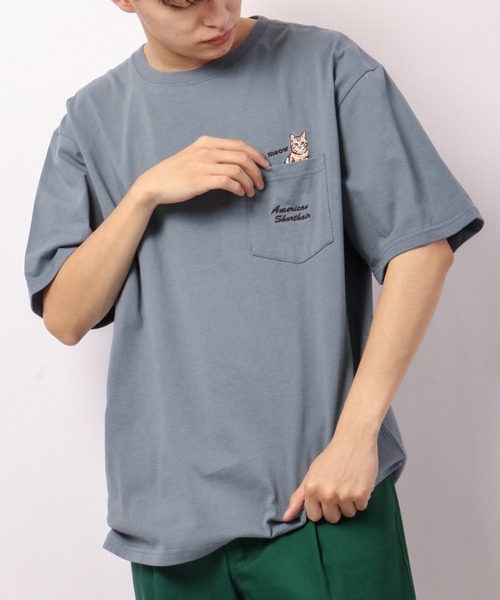 POWER TO THE PEOPLE（パワートゥーザピープル）の「POWER TO THE PEOPLE アニマルポケット刺繍Tシャツ（Tシャツ/カットソー・メンズ・グレイッシュブルー/オフホワイト/パープル/チャコールグレー・LL/M/L）」の4枚目の写真