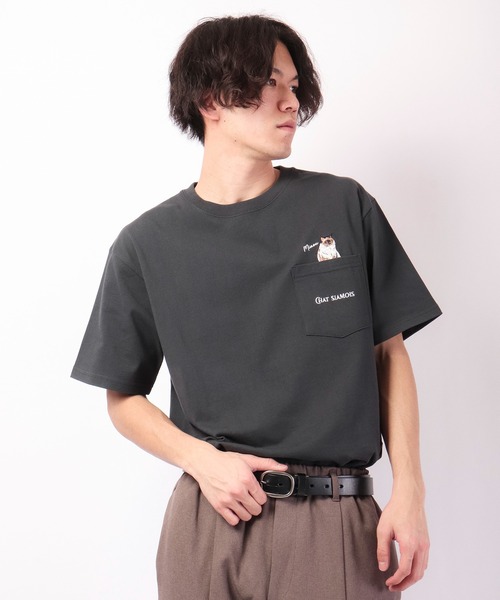 POWER TO THE PEOPLE（パワートゥーザピープル）の「POWER TO THE PEOPLE アニマルポケット刺繍Tシャツ（Tシャツ/カットソー・メンズ・グレイッシュブルー/オフホワイト/パープル/チャコールグレー・LL/M/L）」の3枚目の写真