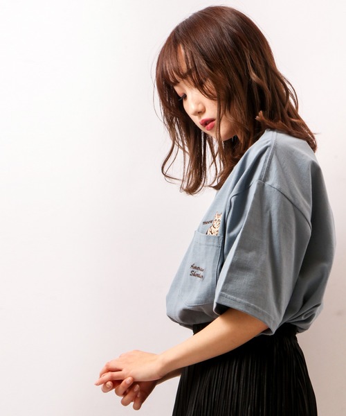 POWER TO THE PEOPLE（パワートゥーザピープル）の「POWER TO THE PEOPLE アニマルポケット刺繍Tシャツ（Tシャツ/カットソー・メンズ・グレイッシュブルー/オフホワイト/パープル/チャコールグレー・LL/M/L）」の16枚目の写真