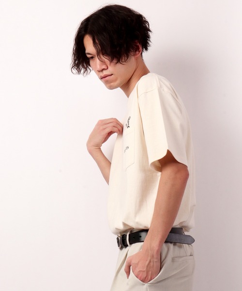 POWER TO THE PEOPLE（パワートゥーザピープル）の「POWER TO THE PEOPLE アニマルポケット刺繍Tシャツ（Tシャツ/カットソー・メンズ・グレイッシュブルー/オフホワイト/パープル/チャコールグレー・LL/M/L）」の20枚目の写真