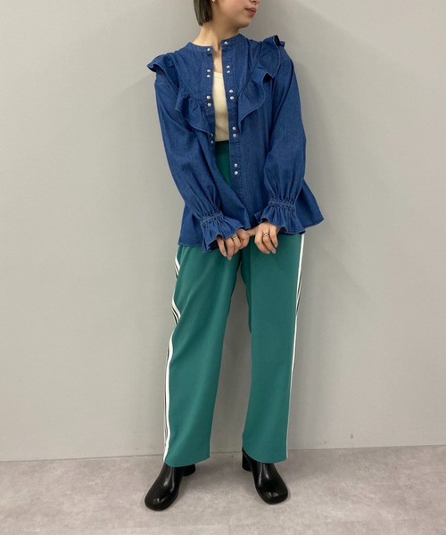 バンドカラーデニムフリルブラウス/WEB限定商品