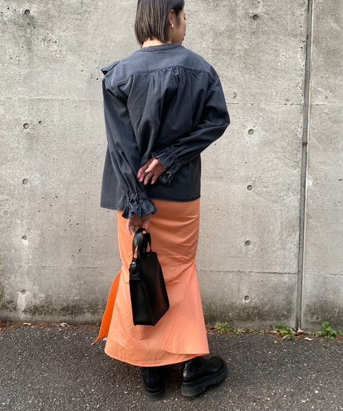 バンドカラーデニムフリルブラウス/WEB限定商品