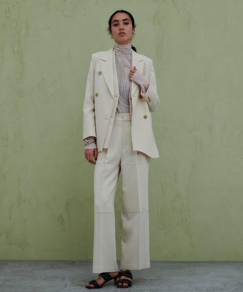 PUBLIC TOKYO（パブリックトウキョウ）の「ダブルニーワイドストレートパンツ（スラックス・レディース・グリーン/アイボリー・FREE）」の17枚目の写真