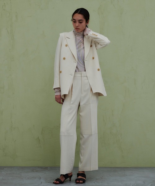 PUBLIC TOKYO（パブリックトウキョウ）の「ダブルニーワイドストレートパンツ（スラックス・レディース・グリーン/アイボリー・FREE）」の20枚目の写真