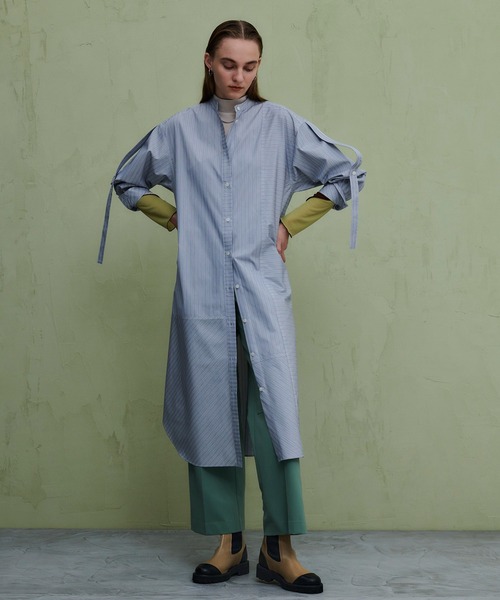 PUBLIC TOKYO（パブリックトウキョウ）の「ダブルニーワイドストレートパンツ（スラックス・レディース・グリーン/アイボリー・FREE）」の10枚目の写真