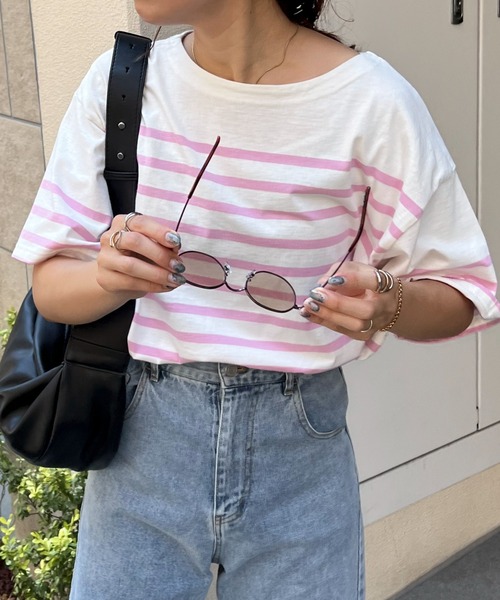 feepur（フェピュール）の「バスクボーダー半袖Tee（Tシャツ/カットソー・レディース・ホワイト×ブルー/ホワイト×ネイビー/ホワイト×ピンク/ネイビー×ホワイト・MEDIUM）」の3枚目の写真