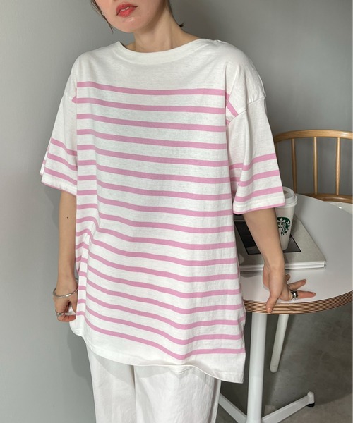 feepur（フェピュール）の「バスクボーダー半袖Tee（Tシャツ/カットソー・レディース・ホワイト×ブルー/ホワイト×ネイビー/ホワイト×ピンク/ネイビー×ホワイト・MEDIUM）」の15枚目の写真