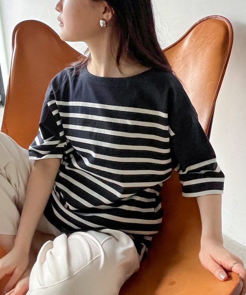 feepur（フェピュール）の「バスクボーダー半袖Tee（Tシャツ/カットソー・レディース・ホワイト×ブルー/ホワイト×ネイビー/ホワイト×ピンク/ネイビー×ホワイト・MEDIUM）」の16枚目の写真