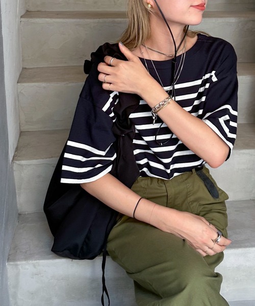 feepur（フェピュール）の「バスクボーダー半袖Tee（Tシャツ/カットソー・レディース・ホワイト×ブルー/ホワイト×ネイビー/ホワイト×ピンク/ネイビー×ホワイト・MEDIUM）」の17枚目の写真