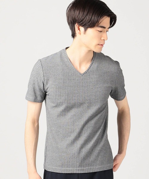 HIDEAWAYS NICOLE（ハイダウェイニコル）の「ブロックリンクスシルケット加工半袖Ｔシャツ（Tシャツ/カットソー・メンズ・オフホワイト/ブラック/ブラック×ホワイト/サックスブルー・MEDIUM/LARGE/X-LARGE）」の4枚目の写真