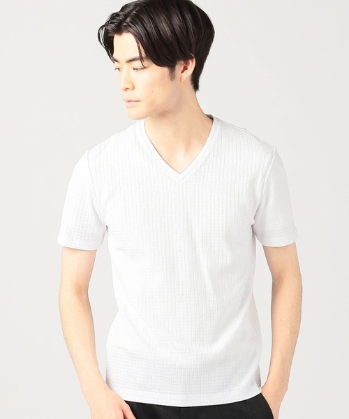 HIDEAWAYS NICOLE（ハイダウェイニコル）の「ブロックリンクスシルケット加工半袖Ｔシャツ（Tシャツ/カットソー・メンズ・オフホワイト/ブラック/ブラック×ホワイト/サックスブルー・MEDIUM/LARGE/X-LARGE）」の2枚目の写真