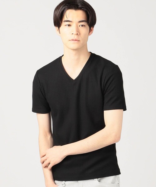 HIDEAWAYS NICOLE（ハイダウェイニコル）の「ブロックリンクスシルケット加工半袖Ｔシャツ（Tシャツ/カットソー・メンズ・オフホワイト/ブラック/ブラック×ホワイト/サックスブルー・MEDIUM/LARGE/X-LARGE）」の3枚目の写真