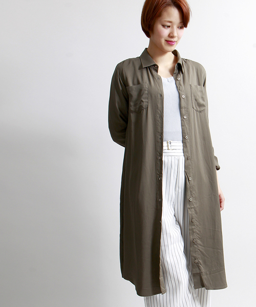 WEGO(ウィゴー)の「WEGO/ロング丈シャツワンピース(シャツワンピース・レディース・ホワイト系その他/カーキ/インディゴブルー・FREE)」の3枚目の写真