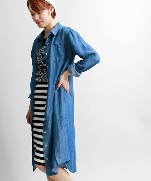 WEGO(ウィゴー)の「WEGO/ロング丈シャツワンピース(シャツワンピース・レディース・ホワイト系その他/カーキ/インディゴブルー・FREE)」の1枚目の写真