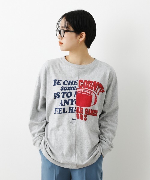 RODEO CROWNS WIDE BOWL（ロデオクラウンズワイドボウル）の「ドッキングスリーブTシャツ（Tシャツ/カットソー・レディース・ネイビー/レッド/グレー×ホワイト・FREE）」の2枚目の写真