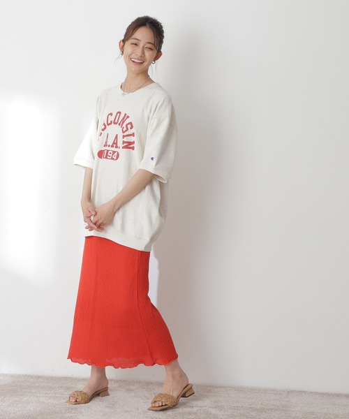 N.(N. Natural Beauty Basic)(エヌエヌナチュラルビューティーベーシック)の「《n.'look》◆透かし柄ニットスカート(スカート・レディース・ブラウン/レッド/ブルーグレー・MEDIUM)」の1枚目の写真