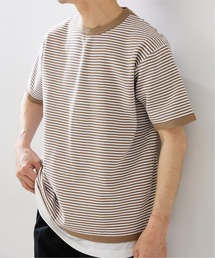 【ニット+カットソーの2点セット】カノコ ボーダークルーネック Tシャツ