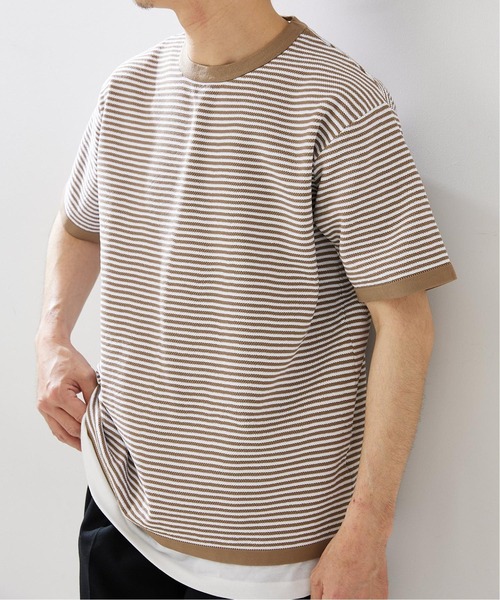 417 EDIFICE(フォーワンセブンエディフィス)の「【ニット+カットソーの2点セット】カノコ ボーダークルーネック Tシャツ(ニット/セーター・メンズ・ブラック系その他/ベージュ系その他/ブルー系その他/オレンジ系その他・SMALL/MEDIUM/LARGE)」の1枚目の写真