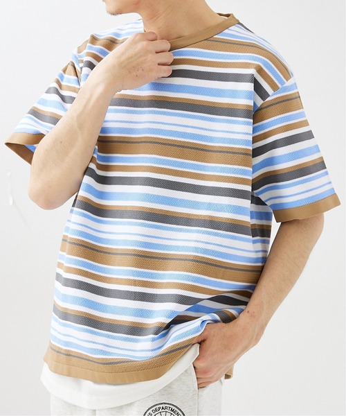 417 EDIFICE(フォーワンセブンエディフィス)の「【ニット+カットソーの2点セット】カノコ ボーダークルーネック Tシャツ(ニット/セーター・メンズ・ブラック系その他/ベージュ系その他/ブルー系その他/オレンジ系その他・SMALL/MEDIUM/LARGE)」の3枚目の写真