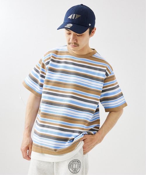 417 EDIFICE(フォーワンセブンエディフィス)の「【ニット+カットソーの2点セット】カノコ ボーダークルーネック Tシャツ(ニット/セーター・メンズ・ブラック系その他/ベージュ系その他/ブルー系その他/オレンジ系その他・SMALL/MEDIUM/LARGE)」の8枚目の写真