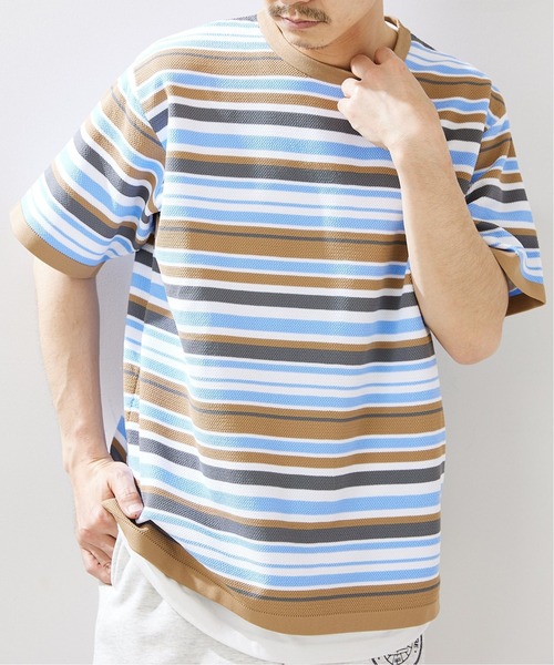 417 EDIFICE(フォーワンセブンエディフィス)の「【ニット+カットソーの2点セット】カノコ ボーダークルーネック Tシャツ(ニット/セーター・メンズ・ブラック系その他/ベージュ系その他/ブルー系その他/オレンジ系その他・SMALL/MEDIUM/LARGE)」の9枚目の写真