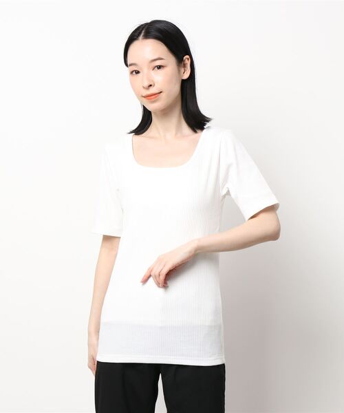 HONEYSUCKLE ROSE(ハニーサックルローズ)の「【HONEYSUCKLE ROSE】リブスクエアネックT(Tシャツ/カットソー・レディース・ライトグレー/ブラック/オフホワイト・S/M/L)」の10枚目の写真