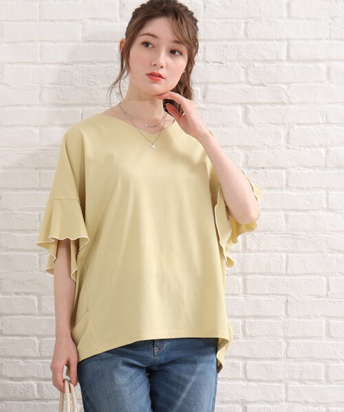 SHOO・LA・RUE（シューラルー）の「◆袖フリルパイピングプルオーバー（Tシャツ/カットソー・レディース・ブラック/イエロー/ホワイト系/ピンク系・00）」の8枚目の写真