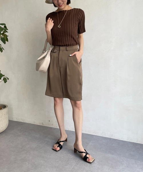 CAPRICIEUX LE'MAGE（カプリシューレマージュ）の「ボートネック5分袖ニット（ニット/セーター・レディース・ホワイト/ブラック/ブラウン/オフホワイト/ベージュ・FREE）」の9枚目の写真