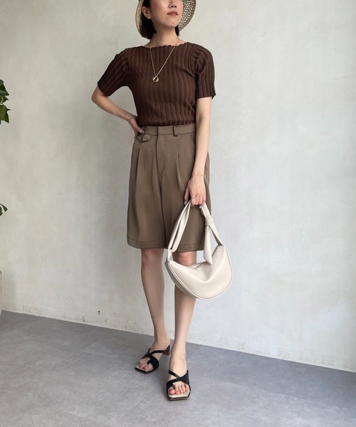 CAPRICIEUX LE'MAGE（カプリシューレマージュ）の「ボートネック5分袖ニット（ニット/セーター・レディース・ホワイト/ブラック/ブラウン/オフホワイト/ベージュ・FREE）」の12枚目の写真