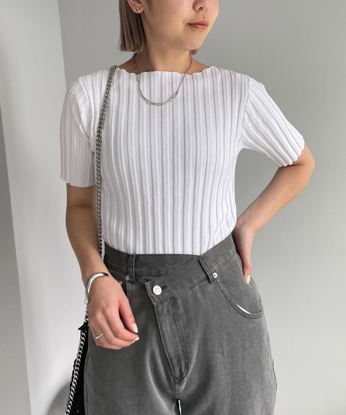 CAPRICIEUX LE'MAGE（カプリシューレマージュ）の「ボートネック5分袖ニット（ニット/セーター・レディース・ホワイト/ブラック/ブラウン/オフホワイト/ベージュ・FREE）」の15枚目の写真