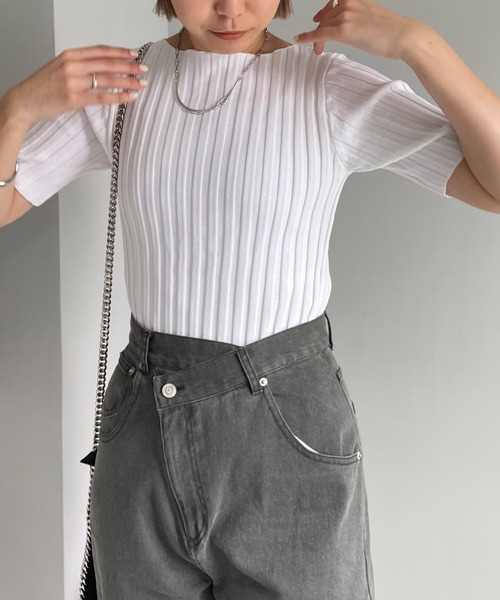 CAPRICIEUX LE'MAGE（カプリシューレマージュ）の「ボートネック5分袖ニット（ニット/セーター・レディース・ホワイト/ブラック/ブラウン/オフホワイト/ベージュ・FREE）」の16枚目の写真