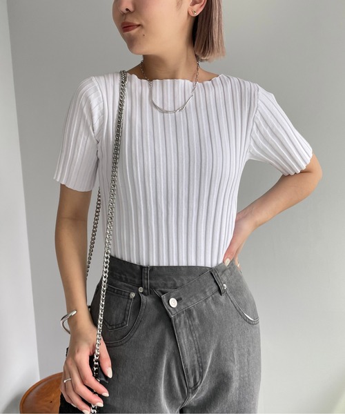 CAPRICIEUX LE'MAGE（カプリシューレマージュ）の「ボートネック5分袖ニット（ニット/セーター・レディース・ホワイト/ブラック/ブラウン/オフホワイト/ベージュ・FREE）」の18枚目の写真