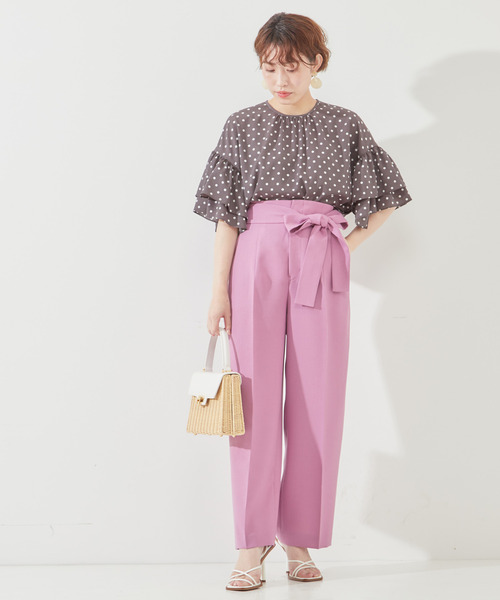 ティアラ　ドット　ブラウス サイズ2 ピンク Tiara（ティアラ）の「サテンドットプリントフレアスリーブブラウス