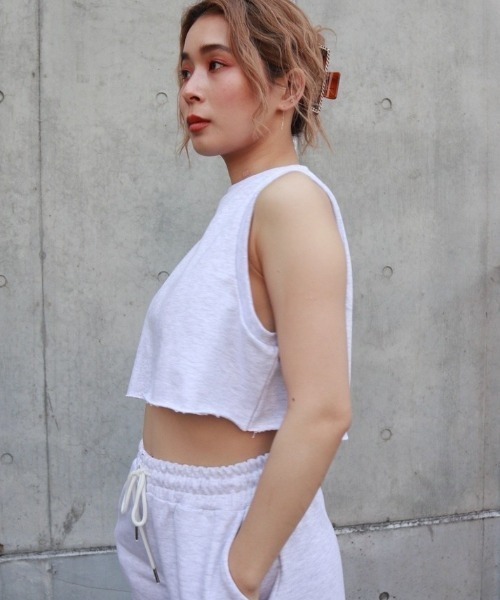FIG&VIPER（フィグアンドバイパー）の「スウェットショートタンク（タンクトップ・レディース・ライトグレー/ピンク/ダークグレー・FREE）」の5枚目の写真
