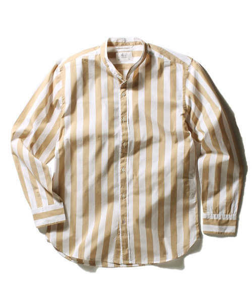 417 EDIFICE（フォーワンセブンエディフィス）の「◇ビッグストライプ バンドカラーシャツ（シャツ/ブラウス・メンズ・チャコールグレー/グレー/ベージュ・SMALL/MEDIUM/LARGE）」の3枚目の写真