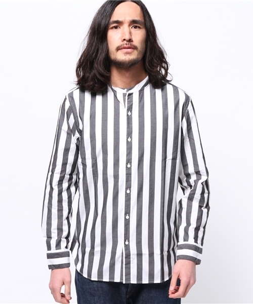 417 EDIFICE（フォーワンセブンエディフィス）の「◇ビッグストライプ バンドカラーシャツ（シャツ/ブラウス・メンズ・チャコールグレー/グレー/ベージュ・SMALL/MEDIUM/LARGE）」の5枚目の写真