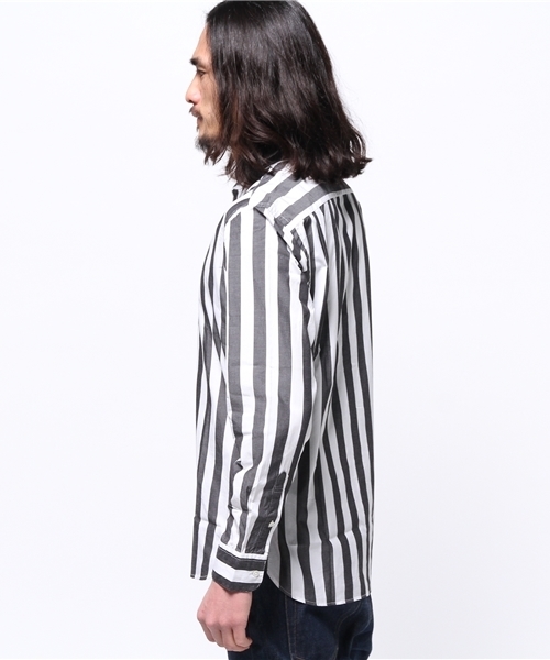 417 EDIFICE（フォーワンセブンエディフィス）の「◇ビッグストライプ バンドカラーシャツ（シャツ/ブラウス・メンズ・チャコールグレー/グレー/ベージュ・SMALL/MEDIUM/LARGE）」の6枚目の写真