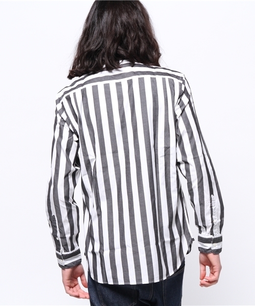 417 EDIFICE（フォーワンセブンエディフィス）の「◇ビッグストライプ バンドカラーシャツ（シャツ/ブラウス・メンズ・チャコールグレー/グレー/ベージュ・SMALL/MEDIUM/LARGE）」の7枚目の写真