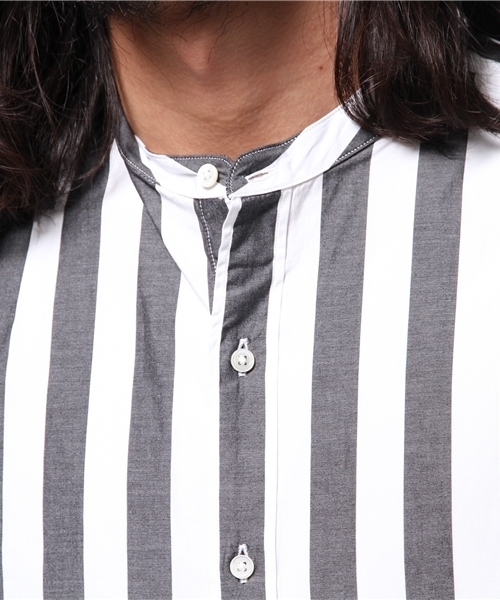 417 EDIFICE（フォーワンセブンエディフィス）の「◇ビッグストライプ バンドカラーシャツ（シャツ/ブラウス・メンズ・チャコールグレー/グレー/ベージュ・SMALL/MEDIUM/LARGE）」の8枚目の写真