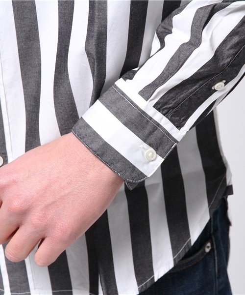 417 EDIFICE（フォーワンセブンエディフィス）の「◇ビッグストライプ バンドカラーシャツ（シャツ/ブラウス・メンズ・チャコールグレー/グレー/ベージュ・SMALL/MEDIUM/LARGE）」の9枚目の写真