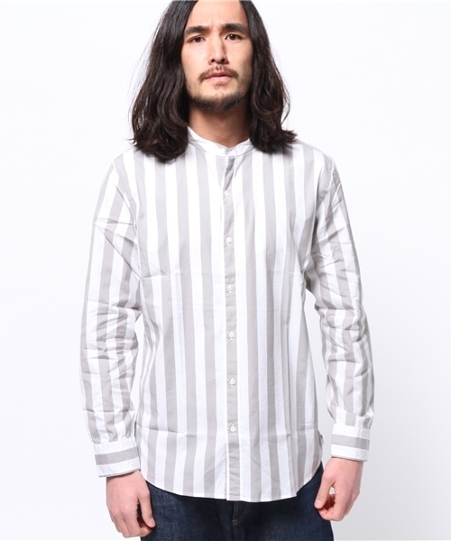 417 EDIFICE（フォーワンセブンエディフィス）の「◇ビッグストライプ バンドカラーシャツ（シャツ/ブラウス・メンズ・チャコールグレー/グレー/ベージュ・SMALL/MEDIUM/LARGE）」の13枚目の写真