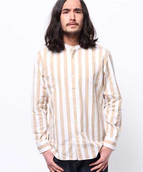 417 EDIFICE（フォーワンセブンエディフィス）の「◇ビッグストライプ バンドカラーシャツ（シャツ/ブラウス・メンズ・チャコールグレー/グレー/ベージュ・SMALL/MEDIUM/LARGE）」の14枚目の写真