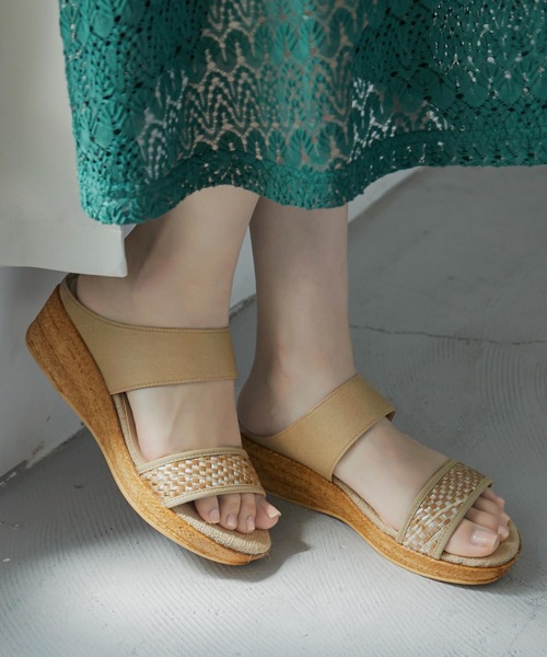 Fashion Letter（ファッションレター）の「日本製メッシュデザインウェッジサンダル 痛くないサンダル（サンダル・レディース・ホワイト/ブラック/ベージュ/ライトグリーン・S/M/LL/L）」の3枚目の写真
