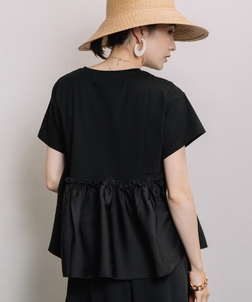 ELVENCE DEUX(エルベンスドゥ)の「スソフハクドッキングPO(Tシャツ/カットソー・レディース・オフホワイト/ブラック/カーキ・FREE)」の2枚目の写真