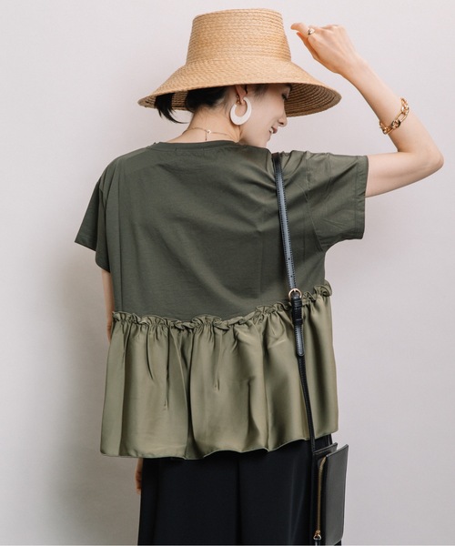 ELVENCE DEUX(エルベンスドゥ)の「スソフハクドッキングPO(Tシャツ/カットソー・レディース・オフホワイト/ブラック/カーキ・FREE)」の9枚目の写真