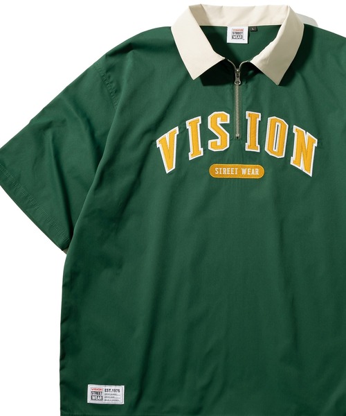 VISION STREET WEAR（ヴィジョンストリートウェア）の「【VISION STREET WEAR／ヴィジョンストリートウェア】クレリックハーフジッププルオーバー/アーチロゴ/ワッペン/ビッグシルエット（シャツ/ブラウス・メンズ・ネイビー/グリーン/アイボリー/チャコールグレー・M/L/XL）」の3枚目の写真