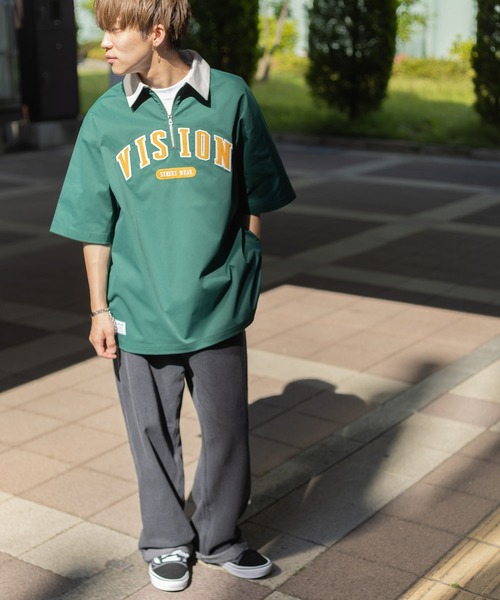 VISION STREET WEAR（ヴィジョンストリートウェア）の「【VISION STREET WEAR／ヴィジョンストリートウェア】クレリックハーフジッププルオーバー/アーチロゴ/ワッペン/ビッグシルエット（シャツ/ブラウス・メンズ・ネイビー/グリーン/アイボリー/チャコールグレー・M/L/XL）」の22枚目の写真