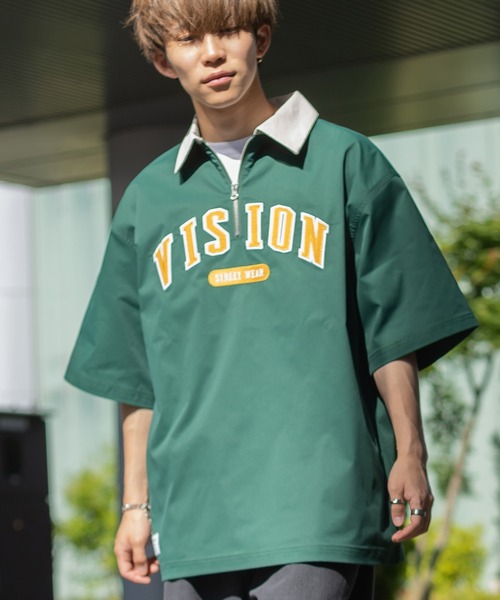VISION STREET WEAR（ヴィジョンストリートウェア）の「【VISION STREET WEAR／ヴィジョンストリートウェア】クレリックハーフジッププルオーバー/アーチロゴ/ワッペン/ビッグシルエット（シャツ/ブラウス・メンズ・ネイビー/グリーン/アイボリー/チャコールグレー・M/L/XL）」の20枚目の写真