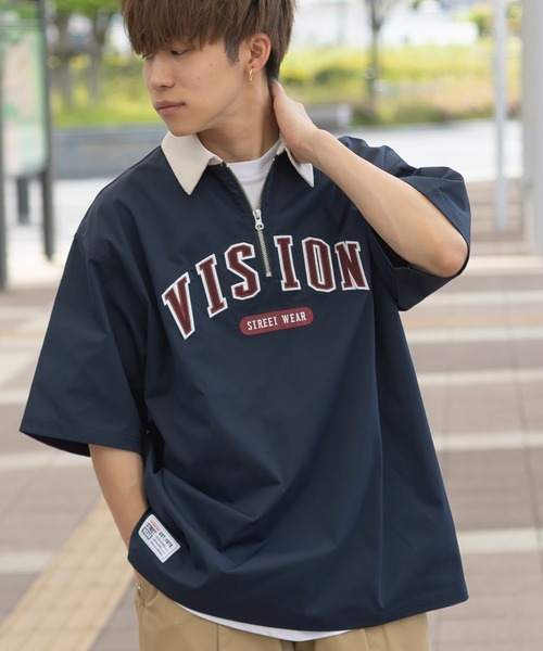 VISION STREET WEAR（ヴィジョンストリートウェア）の「【VISION STREET WEAR／ヴィジョンストリートウェア】クレリックハーフジッププルオーバー/アーチロゴ/ワッペン/ビッグシルエット（シャツ/ブラウス・メンズ・ネイビー/グリーン/アイボリー/チャコールグレー・M/L/XL）」の16枚目の写真